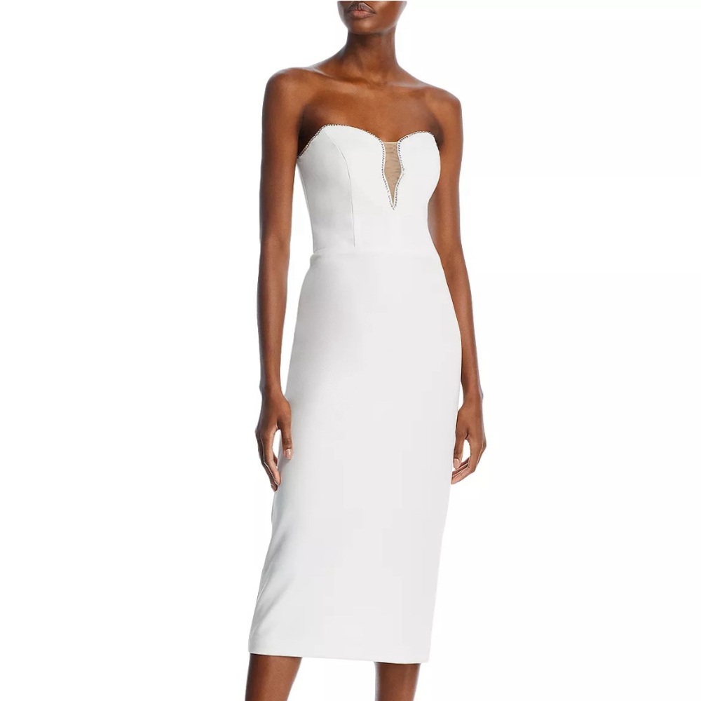 Aqua Rhinestone Embellished Strapless Crepe Midi Dress, Size 0 New w/Tag $258